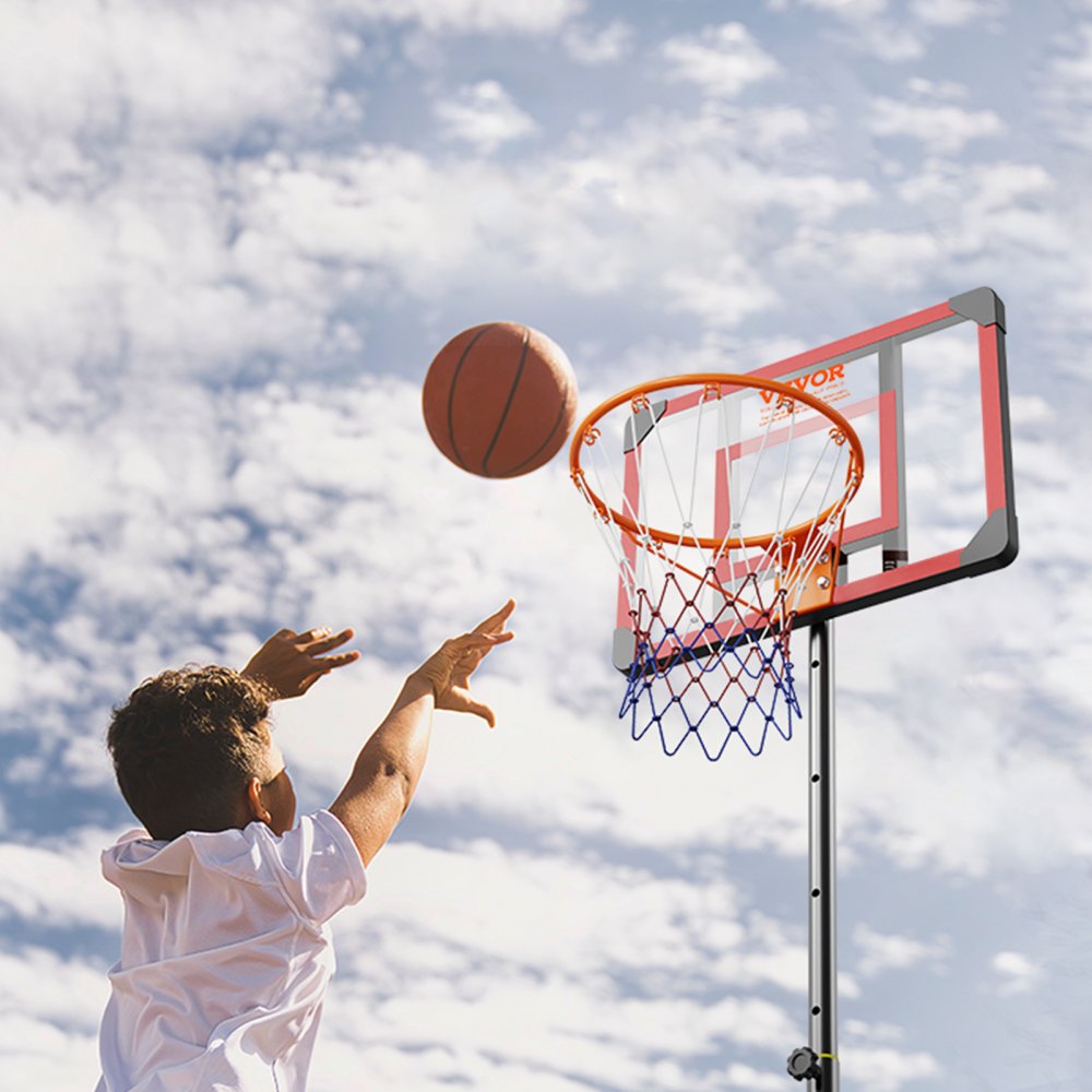 AMITOOLS Basketball Hoop, 5-7 ft Adjustable Height Portable Backboard System, 28 inch Basketball Hoop & Goal, Kids & Adults Basketball Set with Wheels, Stand, and Fillable Base, for Outdoor/Indoor