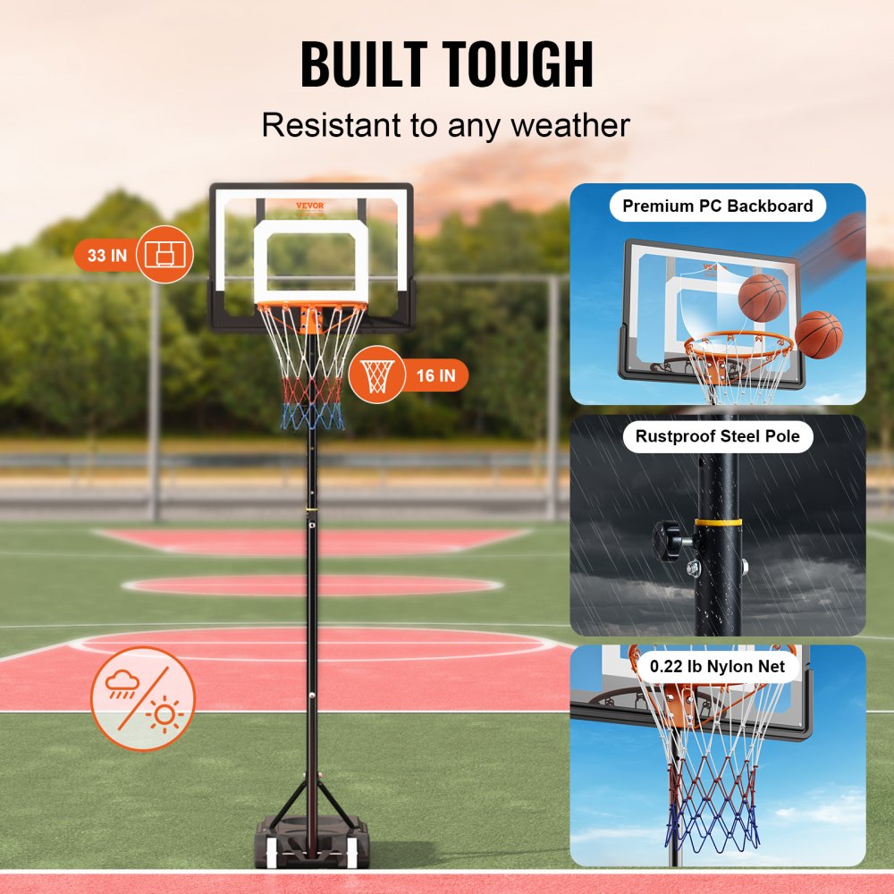 AMITOOLS Basketball Hoop, 5-7 ft Adjustable Height Portable Backboard System, 32 inch Basketball Hoop & Goal, Kids & Adults Basketball Set with Wheels, Stand, and Fillable Base, for Outdoor/Indoor