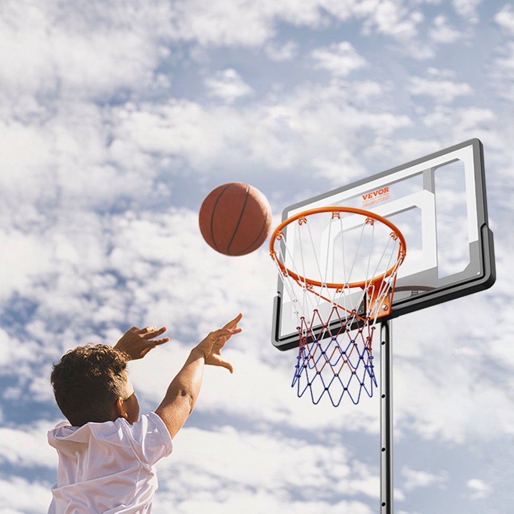 AMITOOLS Basketball Hoop, 5-7 ft Adjustable Height Portable Backboard System, 32 inch Basketball Hoop & Goal, Kids & Adults Basketball Set with Wheels, Stand, and Fillable Base, for Outdoor/Indoor