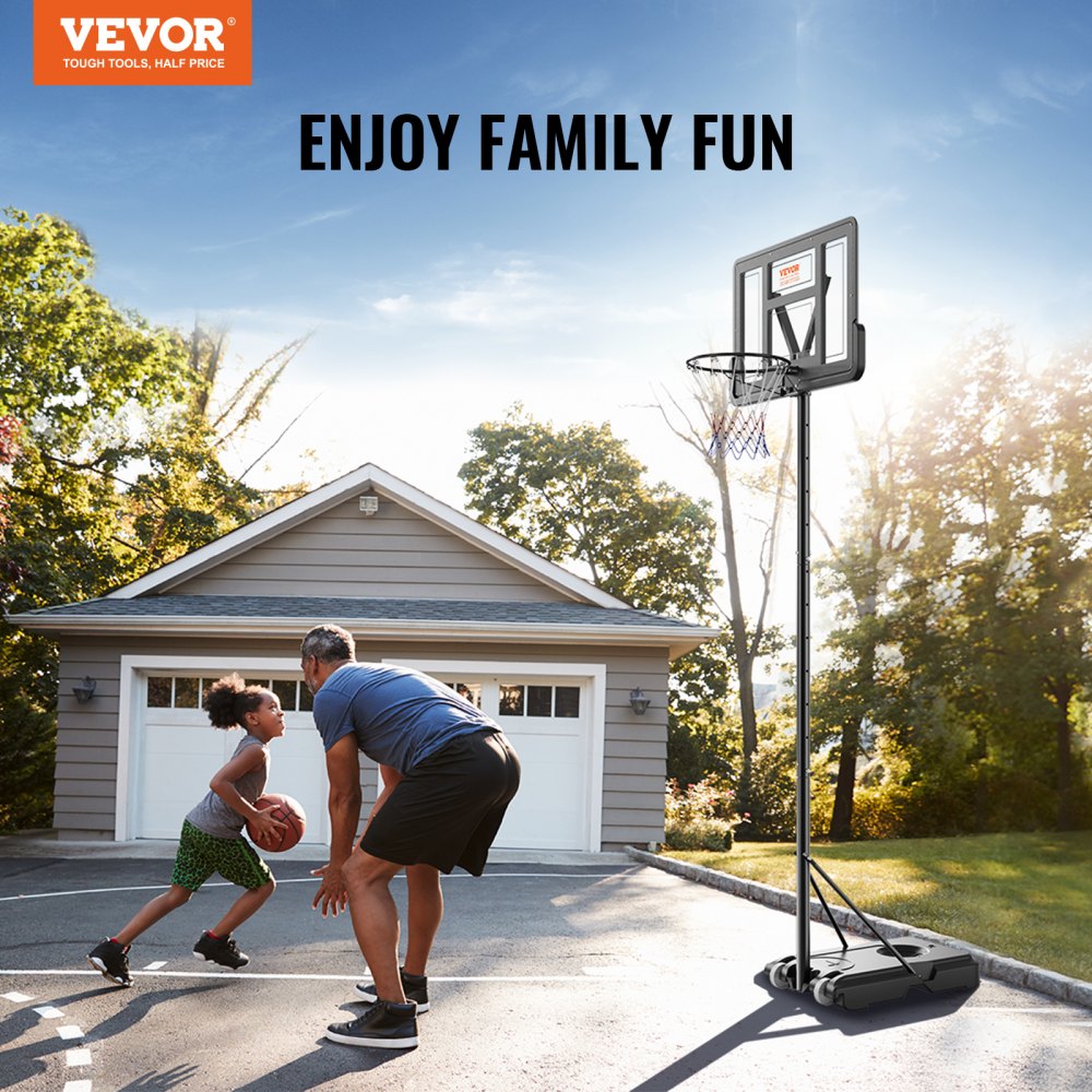 AMITOOLS Basketball Hoop, 4-10 ft Adjustable Height Portable Backboard System, 44 inch Basketball Hoop & Goal, Kids & Adults Basketball Set with Wheels, Stand, and Fillable Base, for Outdoor/Indoor