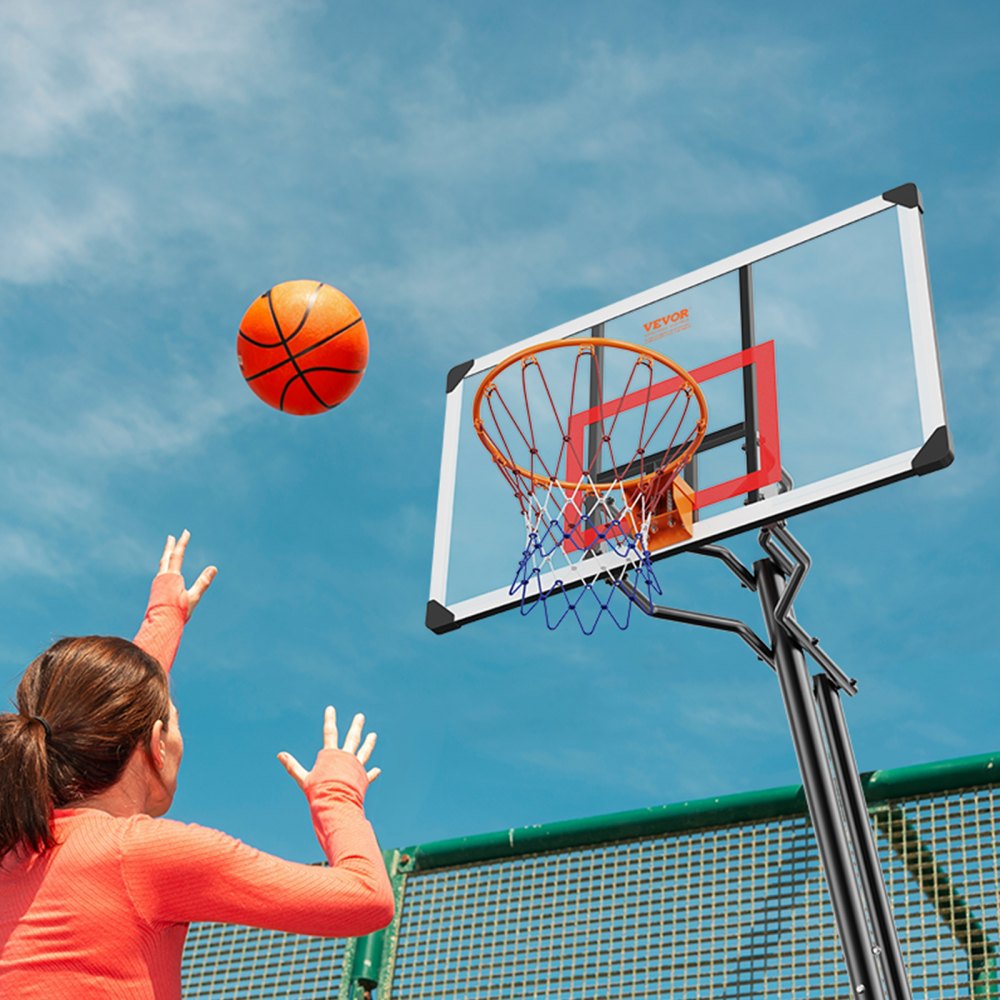 AMITOOLS Basketball Hoop, 7.6-10 ft Adjustable Height Portable Backboard System, 50 inch Basketball Hoop & Goal, Kids & Adults Basketball Set with Wheels, Stand, and Fillable Base, for Outdoor/Indoor