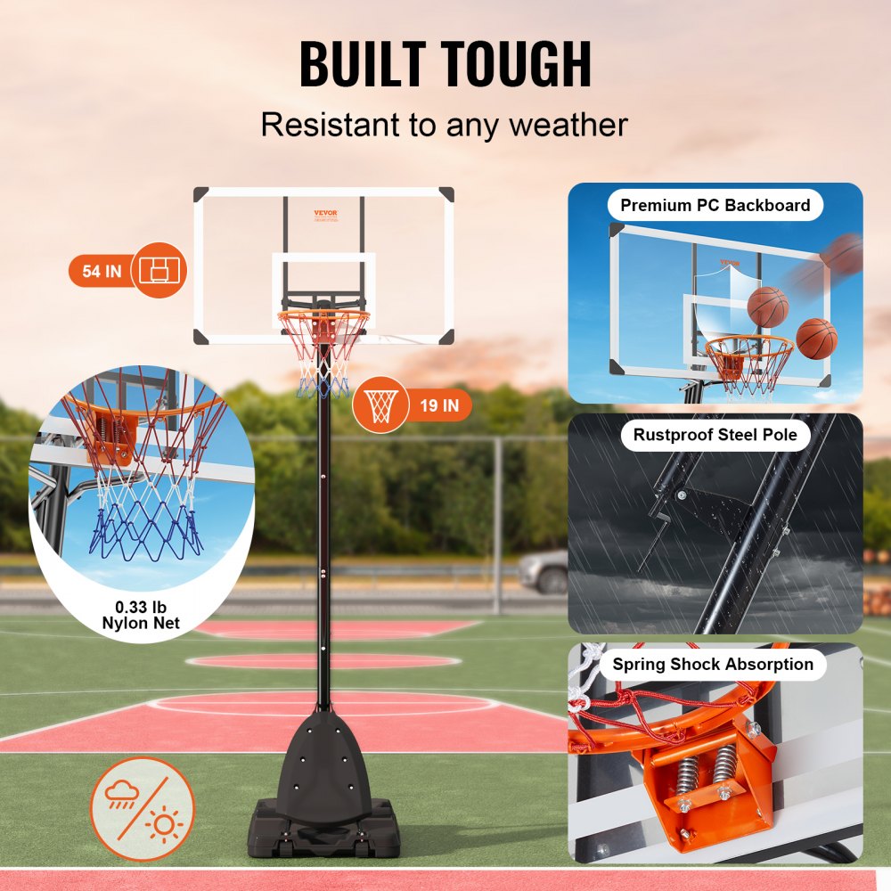 AMITOOLS Basketball Hoop, 7.6-10 ft Adjustable Height Portable Backboard System, 54 inch Basketball Hoop & Goal, Kids & Adults Basketball Set with Wheels, Stand, and Fillable Base, for Outdoor/Indoor