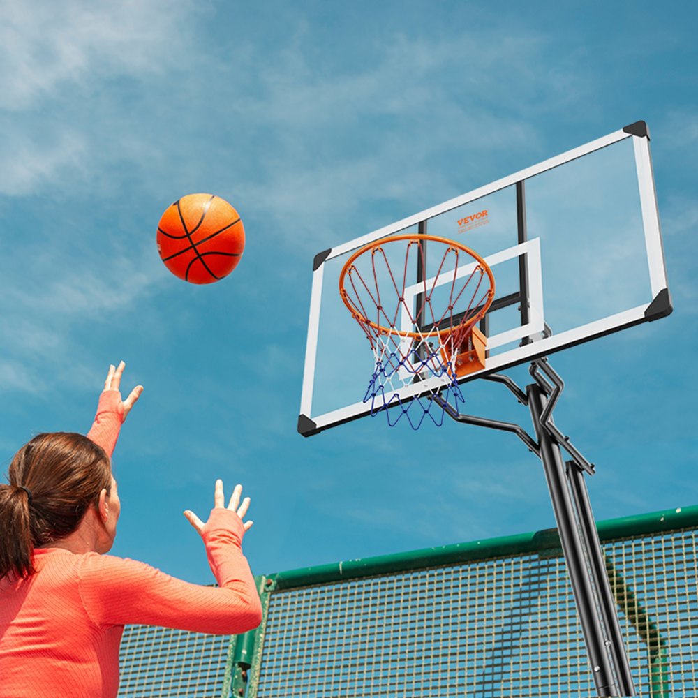 AMITOOLS Basketball Hoop, 7.6-10 ft Adjustable Height Portable Backboard System, 54 inch Basketball Hoop & Goal, Kids & Adults Basketball Set with Wheels, Stand, and Fillable Base, for Outdoor/Indoor