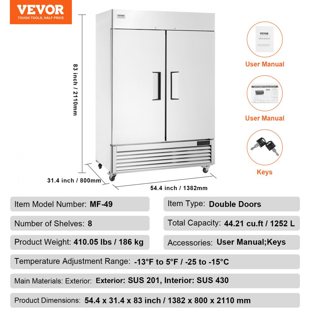 AMITOOLS Commercial Freezer 44.21 Cu.ft, Reach In 54.4