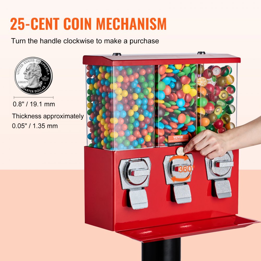 AMITOOLS Gumball Machine with Stand Vending Coin Bank Vintage Candy Dispenser Red