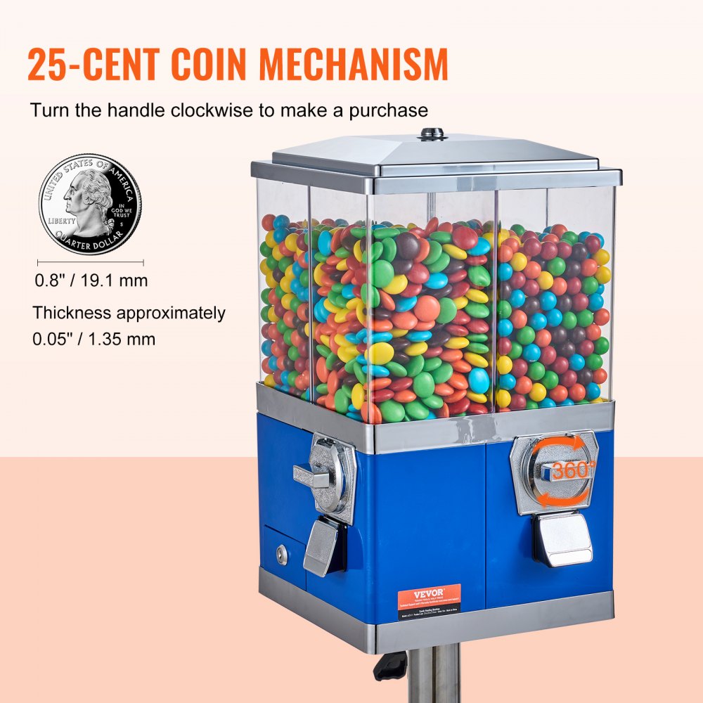 AMITOOLS Gumball Machine with Stand Vending Coin Bank Vintage Candy Dispenser Bule