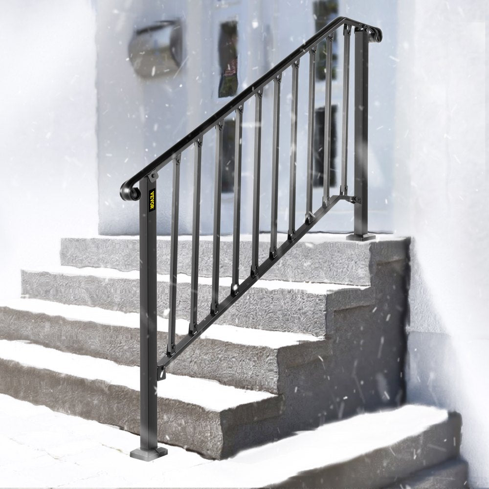 AMITOOLS Handrails for Outdoor Steps, Fit 4 or 5 Steps Outdoor Stair Railing, Picket#4 Wrought Iron Handrail, Flexible Porch Railing, Black Transitional Handrails for Concrete Steps or Wooden Stairs