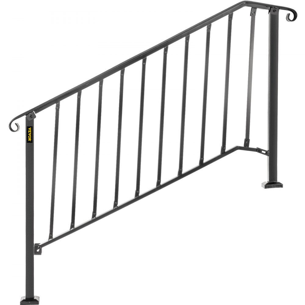 AMITOOLS Handrails for Outdoor Steps, Fit 4 or 5 Steps Outdoor Stair Railing, Picket#4 Wrought Iron Handrail, Flexible Porch Railing, Black Transitional Handrails for Concrete Steps or Wooden Stairs