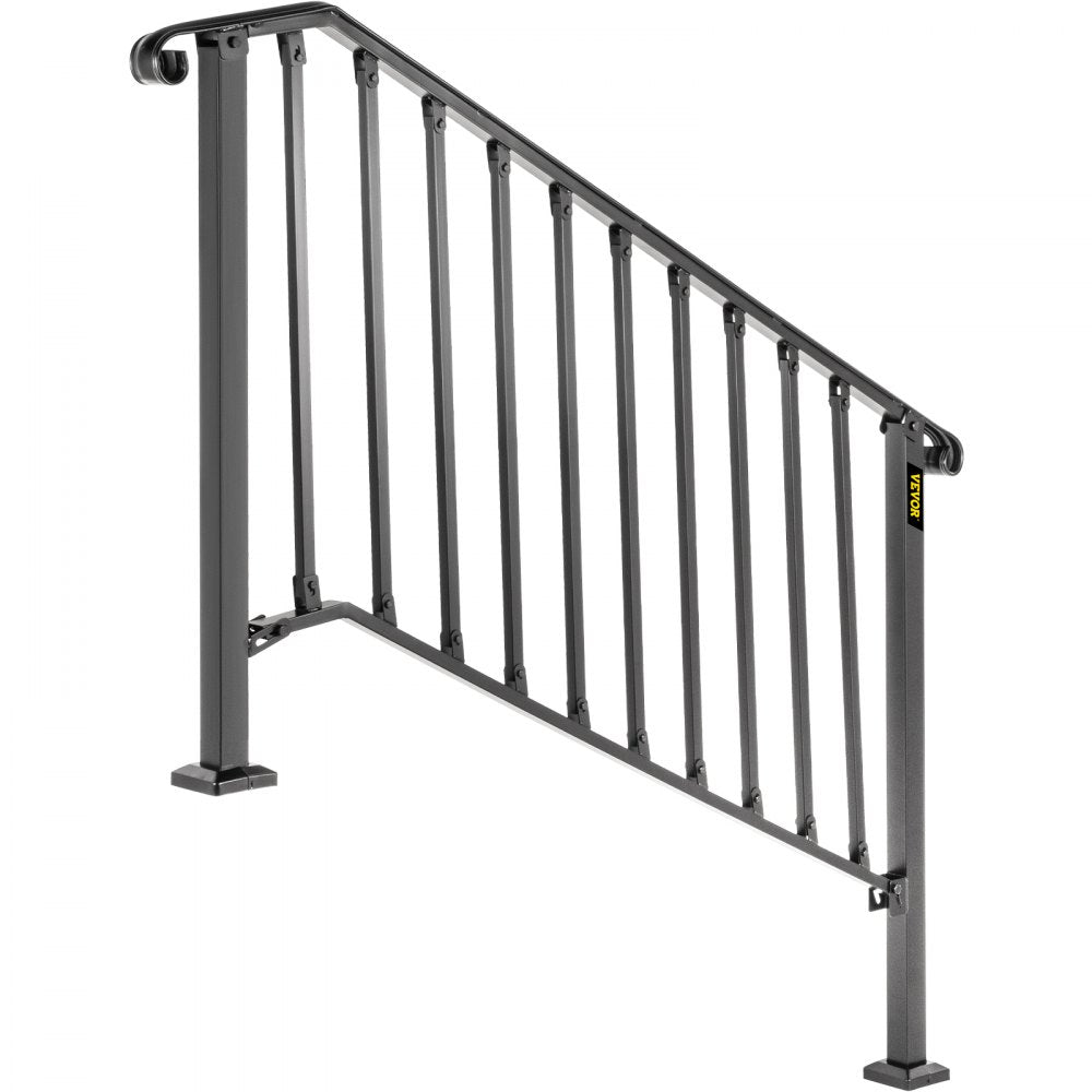 AMITOOLS Handrails for Outdoor Steps, Fit 4 or 5 Steps Outdoor Stair Railing, Picket#4 Wrought Iron Handrail, Flexible Porch Railing, Black Transitional Handrails for Concrete Steps or Wooden Stairs