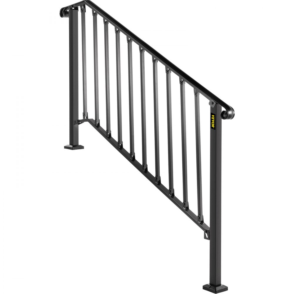 AMITOOLS Handrails for Outdoor Steps, Fit 4 or 5 Steps Outdoor Stair Railing, Picket#4 Wrought Iron Handrail, Flexible Porch Railing, Black Transitional Handrails for Concrete Steps or Wooden Stairs