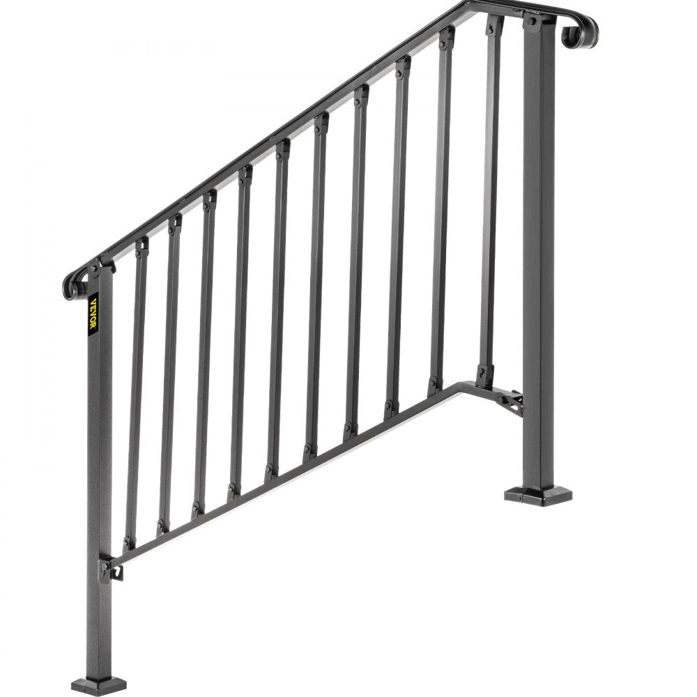 AMITOOLS Handrails for Outdoor Steps, Fit 4 or 5 Steps Outdoor Stair Railing, Picket#4 Wrought Iron Handrail, Flexible Porch Railing, Black Transitional Handrails for Concrete Steps or Wooden Stairs