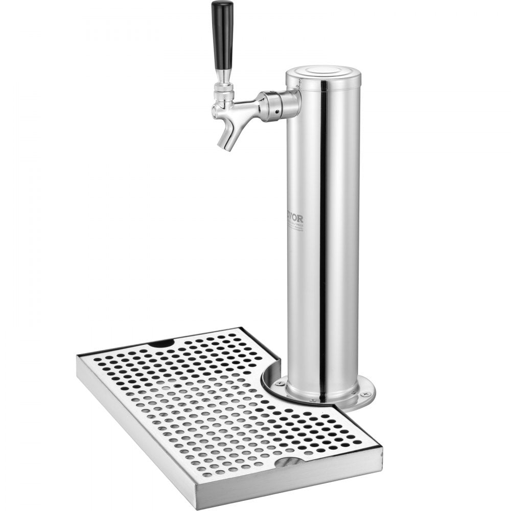 AMITOOLS Kegerator Tower Kit, Single Tap Beer Conversion Kit, Stainless Steel Keg Beer Tower Dispenser with Dual Gauge CGA320 Regulator & D-System Keg Coupler, Beer Drip Tray for Party Home