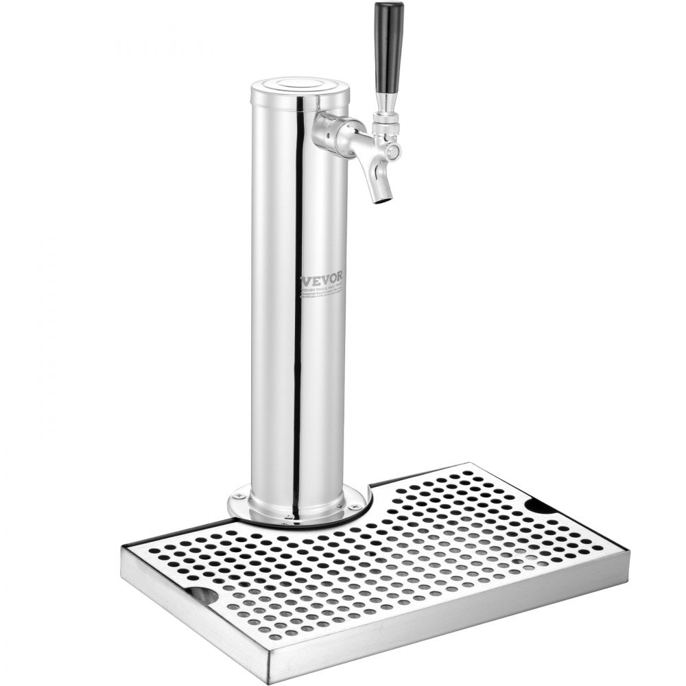 AMITOOLS Kegerator Tower Kit, Single Tap Beer Conversion Kit, Stainless Steel Keg Beer Tower Dispenser with Dual Gauge CGA320 Regulator & D-System Keg Coupler, Beer Drip Tray for Party Home