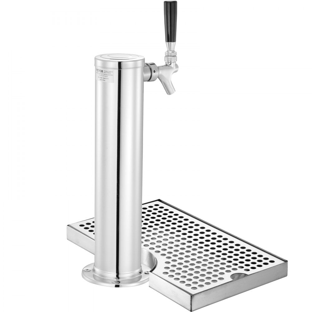 AMITOOLS Kegerator Tower Kit, Single Tap Beer Conversion Kit, Stainless Steel Keg Beer Tower Dispenser with Dual Gauge CGA320 Regulator & D-System Keg Coupler, Beer Drip Tray for Party Home