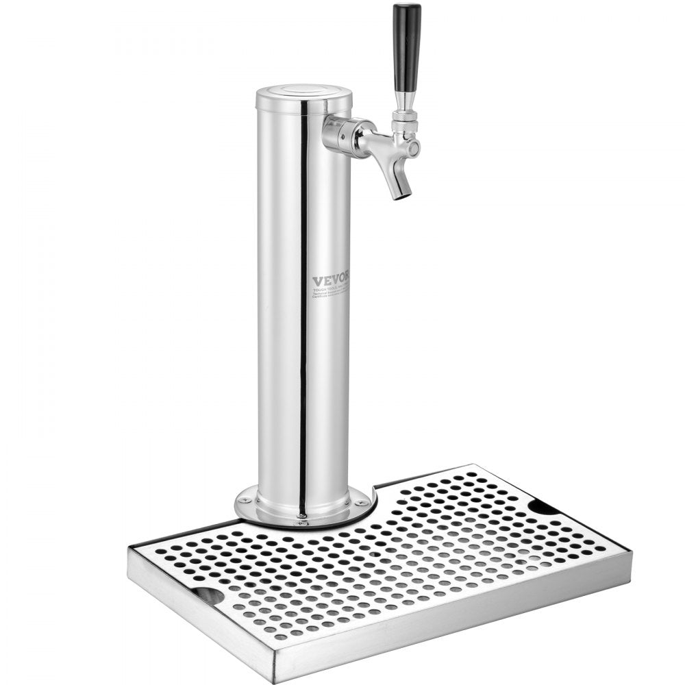 AMITOOLS Kegerator Tower Kit, Single Tap Beer Conversion Kit, Stainless Steel Keg Beer Tower Dispenser with Dual Gauge CGA320 Regulator & D-System Keg Coupler, Beer Drip Tray for Party Home