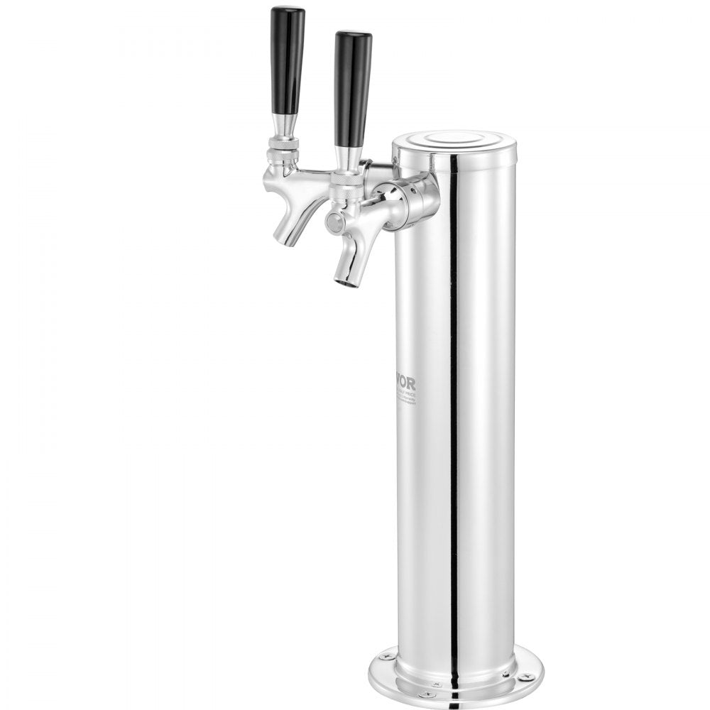 AMITOOLS Kegerator Tower Kit, Dual Taps Beer Conversion Kit, Stainless Steel Keg Beer Tower Dispenser with Dual Gauge CGA320 Regulator & D-System Keg Coupler, Self-Closing Spring for Party Bar Home