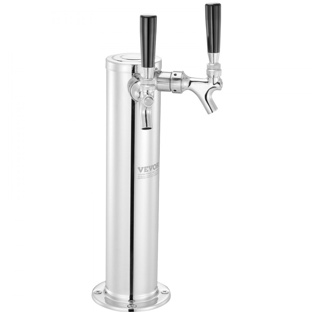 AMITOOLS Kegerator Tower Kit, Dual Taps Beer Conversion Kit, Stainless Steel Keg Beer Tower Dispenser with Dual Gauge CGA320 Regulator & D-System Keg Coupler, Self-Closing Spring for Party Bar Home