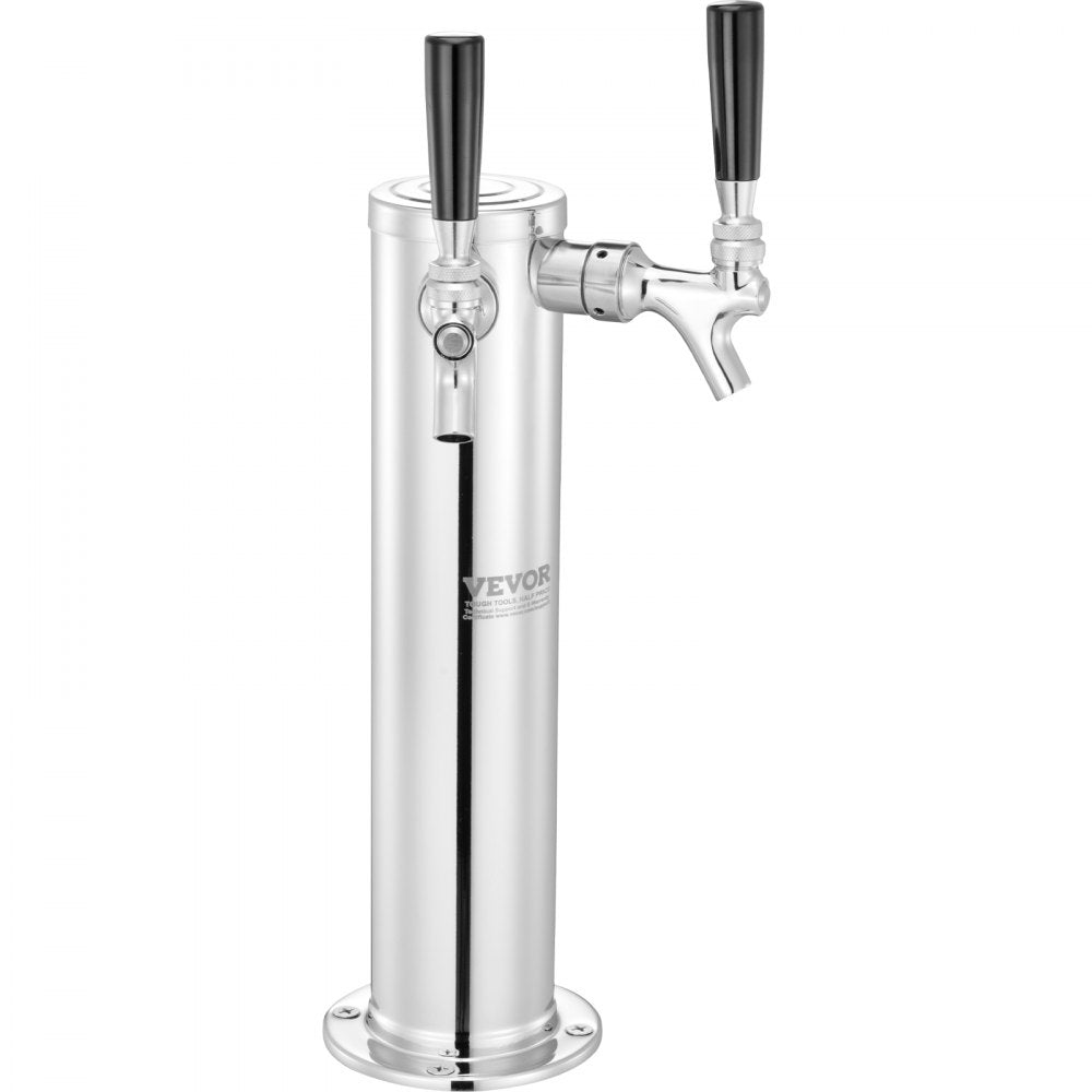 AMITOOLS Kegerator Tower Kit, Dual Taps Beer Conversion Kit, Stainless Steel Keg Beer Tower Dispenser with Dual Gauge CGA320 Regulator & D-System Keg Coupler, Self-Closing Spring for Party Bar Home