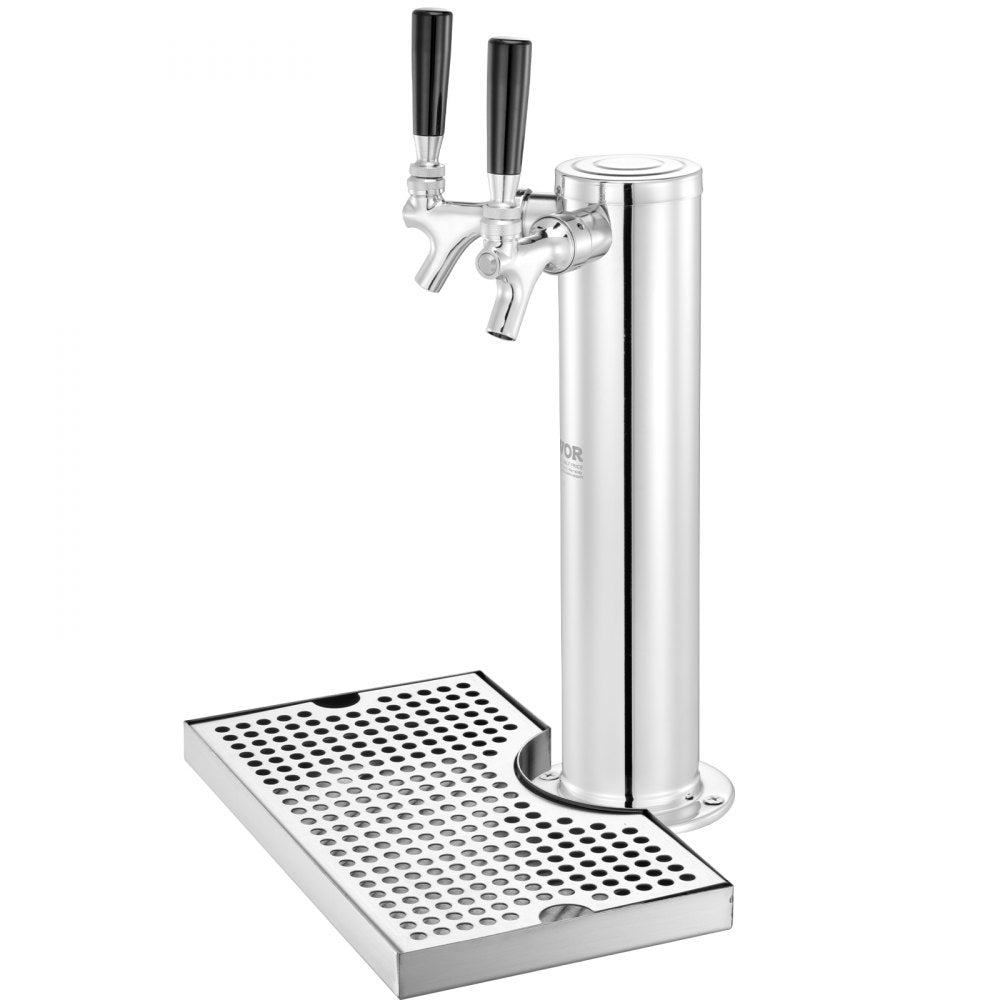 AMITOOLS Kegerator Tower Kit, Dual Taps Beer Conversion Kit, Stainless Steel Keg Beer Tower Dispenser with Dual Gauge CGA320 Regulator & D-System Keg Coupler, Beer Drip Tray for Party Home