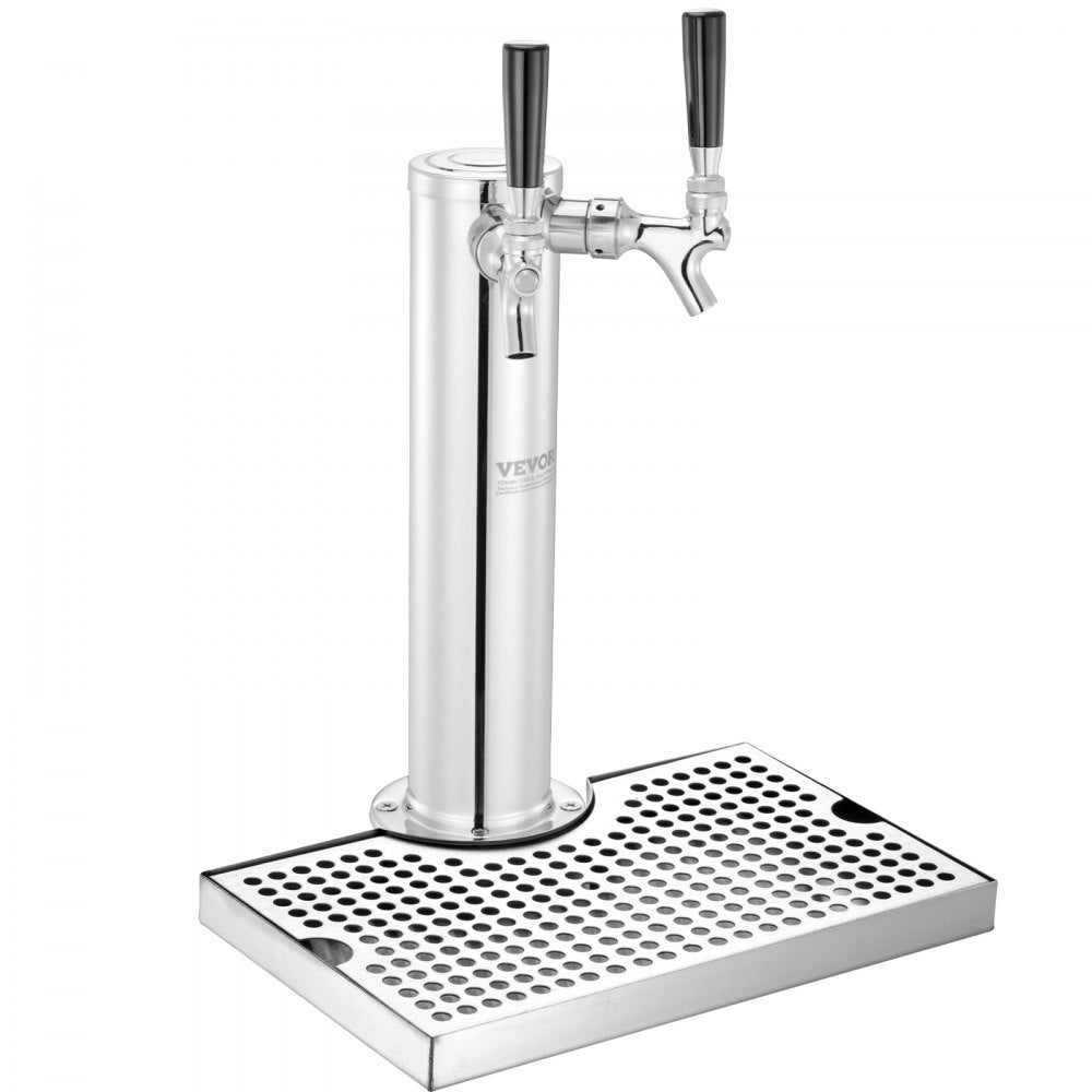 AMITOOLS Kegerator Tower Kit, Dual Taps Beer Conversion Kit, Stainless Steel Keg Beer Tower Dispenser with Dual Gauge CGA320 Regulator & D-System Keg Coupler, Beer Drip Tray for Party Home