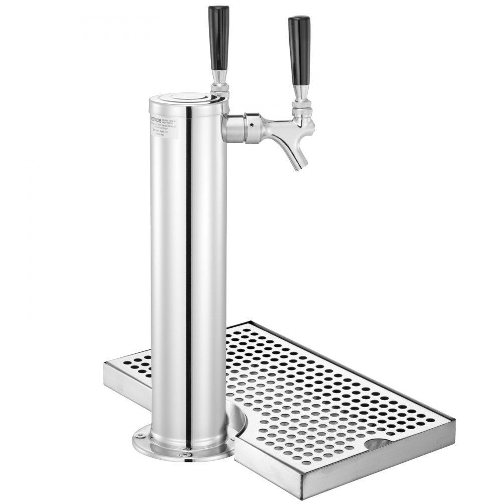 AMITOOLS Kegerator Tower Kit, Dual Taps Beer Conversion Kit, Stainless Steel Keg Beer Tower Dispenser with Dual Gauge CGA320 Regulator & D-System Keg Coupler, Beer Drip Tray for Party Home