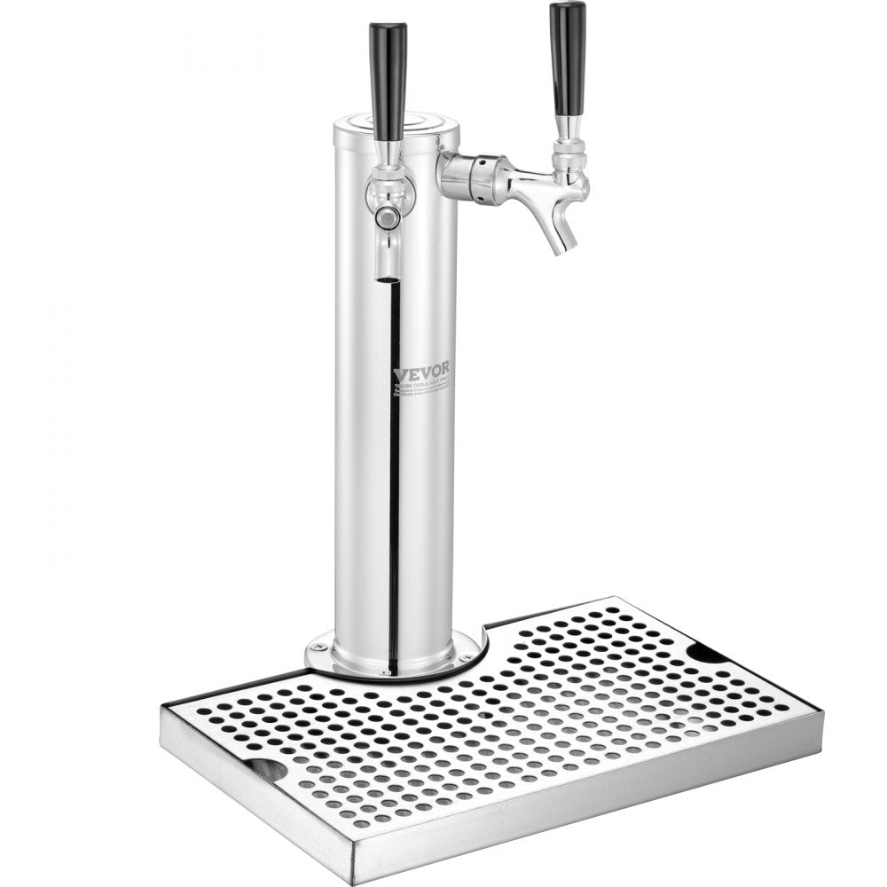 AMITOOLS Kegerator Tower Kit, Dual Taps Beer Conversion Kit, Stainless Steel Keg Beer Tower Dispenser with Dual Gauge CGA320 Regulator & D-System Keg Coupler, Beer Drip Tray for Party Home