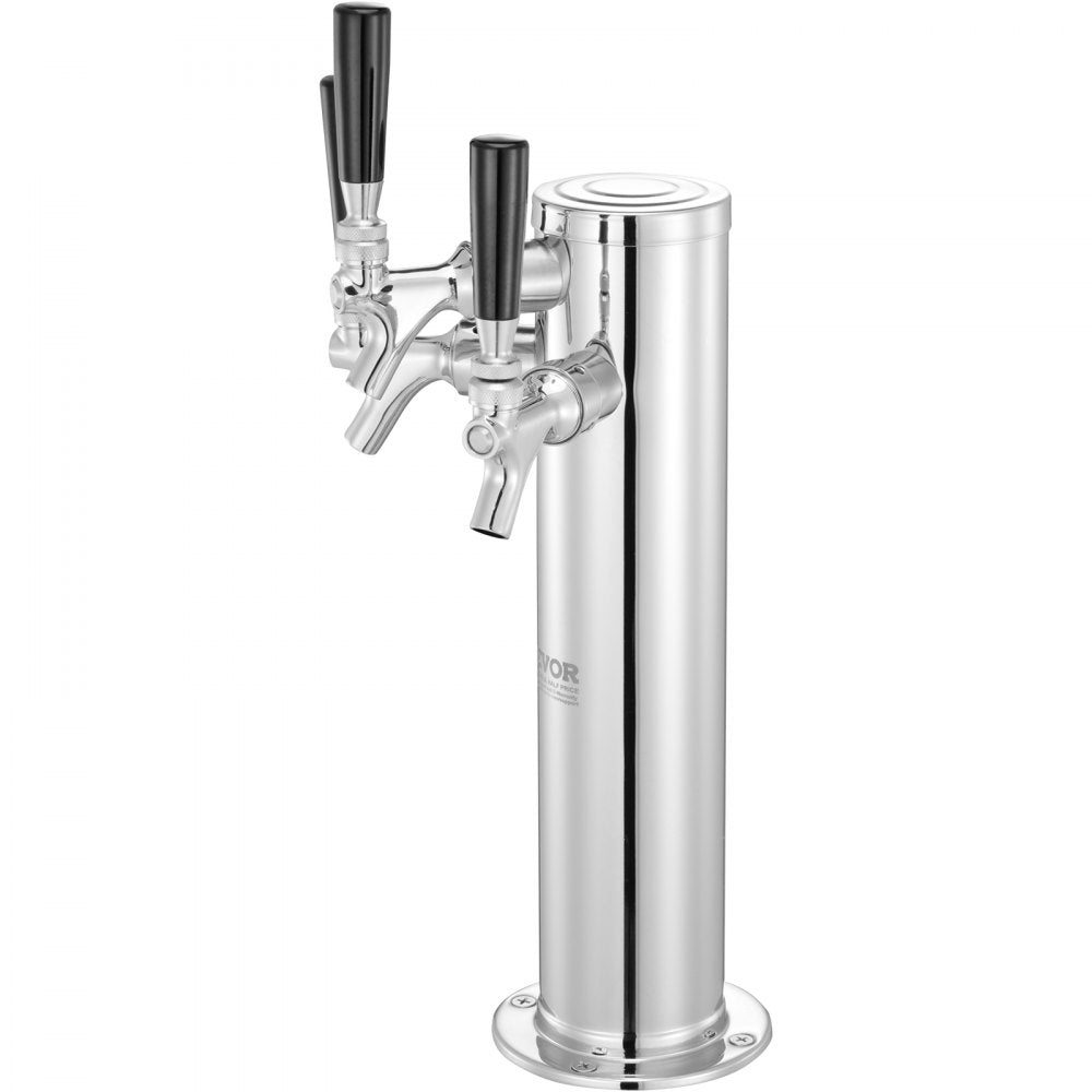 AMITOOLS Triple Taps Draft Beer Tower Dispenser, Stainless Steel Keg Beer Tower, Kegerator Tower Kit with Pre-Assembled Tubing and Self-Closing Faucet Shanks for Party, Bar, Pub, Restaurant