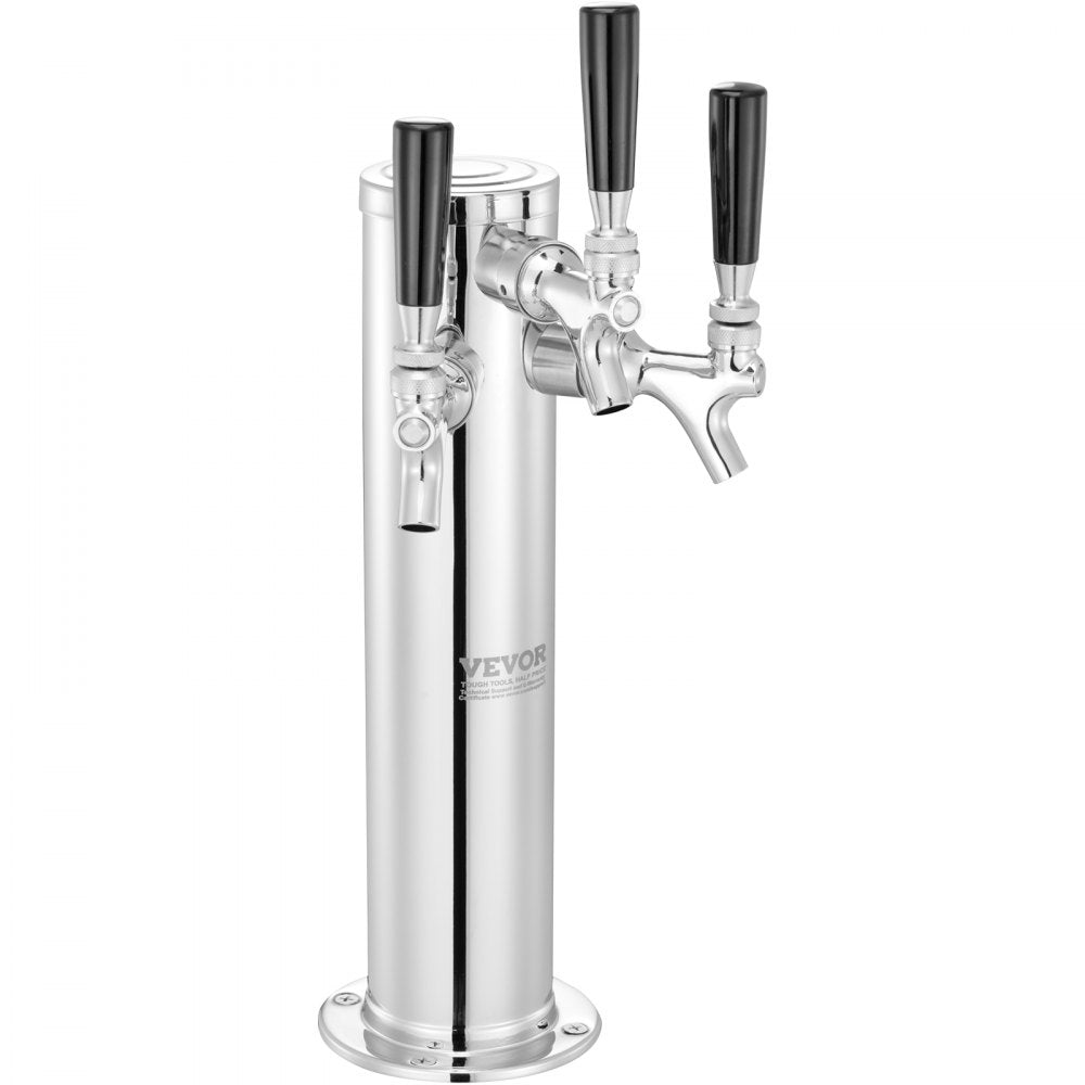 AMITOOLS Triple Taps Draft Beer Tower Dispenser, Stainless Steel Keg Beer Tower, Kegerator Tower Kit with Pre-Assembled Tubing and Self-Closing Faucet Shanks for Party, Bar, Pub, Restaurant