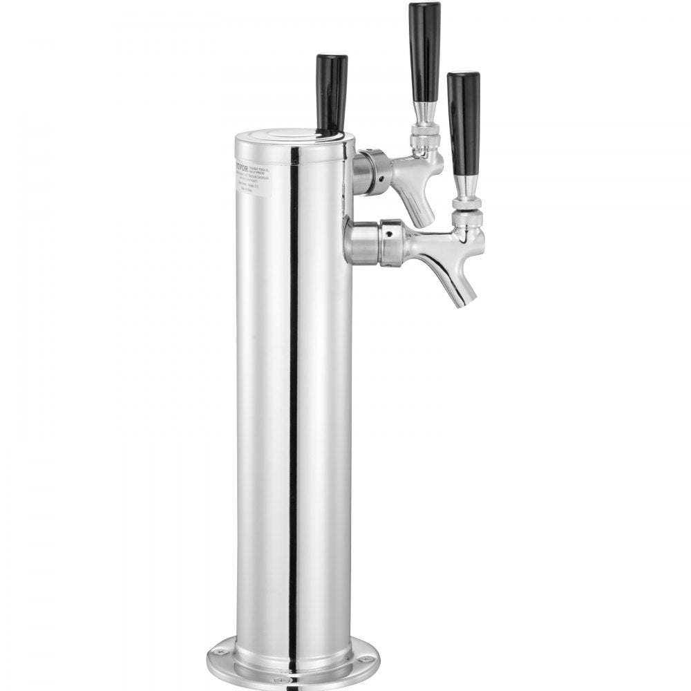 AMITOOLS Triple Taps Draft Beer Tower Dispenser, Stainless Steel Keg Beer Tower, Kegerator Tower Kit with Pre-Assembled Tubing and Self-Closing Faucet Shanks for Party, Bar, Pub, Restaurant