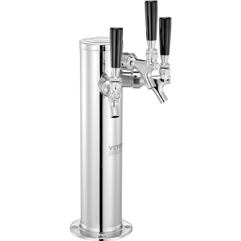 AMITOOLS Triple Taps Draft Beer Tower Dispenser, Stainless Steel Keg Beer Tower, Kegerator Tower Kit with Pre-Assembled Tubing and Self-Closing Faucet Shanks for Party, Bar, Pub, Restaurant