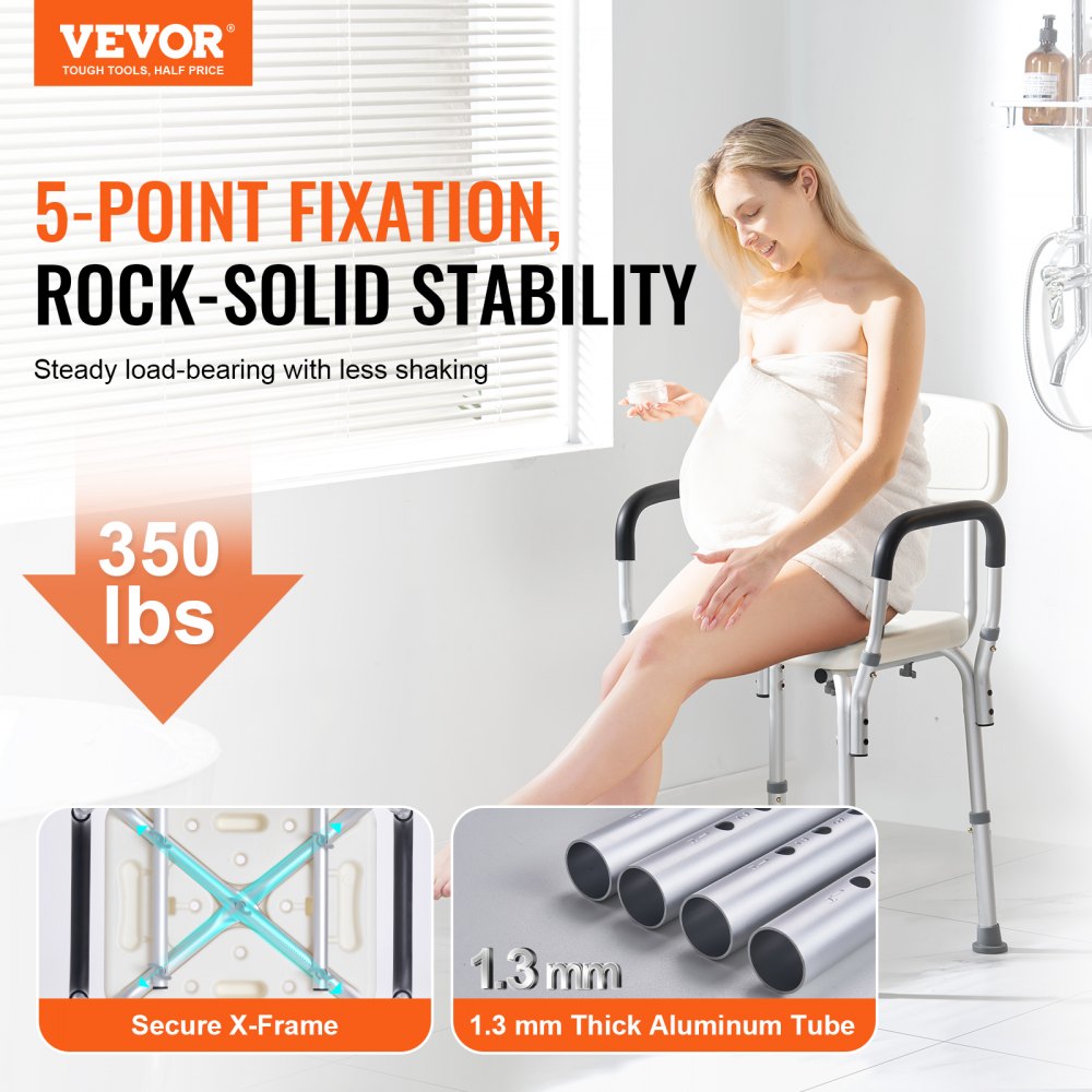 AMITOOLS Shower Chair, Shower Seat with Back, Adjustable Height Shower Stool, Shower Chair for Inside Shower Bathtub, Non-slip Bathroom Bench Bath Chair for Elderly Disabled Handicap, 350 LBS Capacity