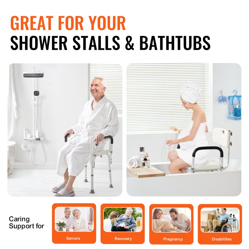 AMITOOLS Shower Chair, Shower Seat with Back, Adjustable Height Shower Stool, Shower Chair for Inside Shower Bathtub, Non-slip Bathroom Bench Bath Chair for Elderly Disabled Handicap, 350 LBS Capacity