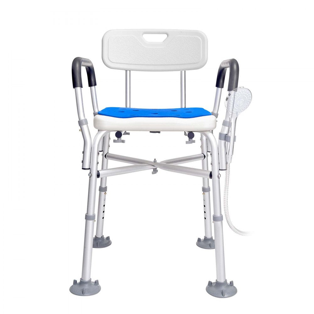 AMITOOLS Shower Chair Seat with Padded Arms and Back, Shower Stool with Reinforced CrossBar, Adjustable Height Bench Bath Chair for Elderly Disabled, Shower Chair for Inside Shower Bathtub, 400 lbs