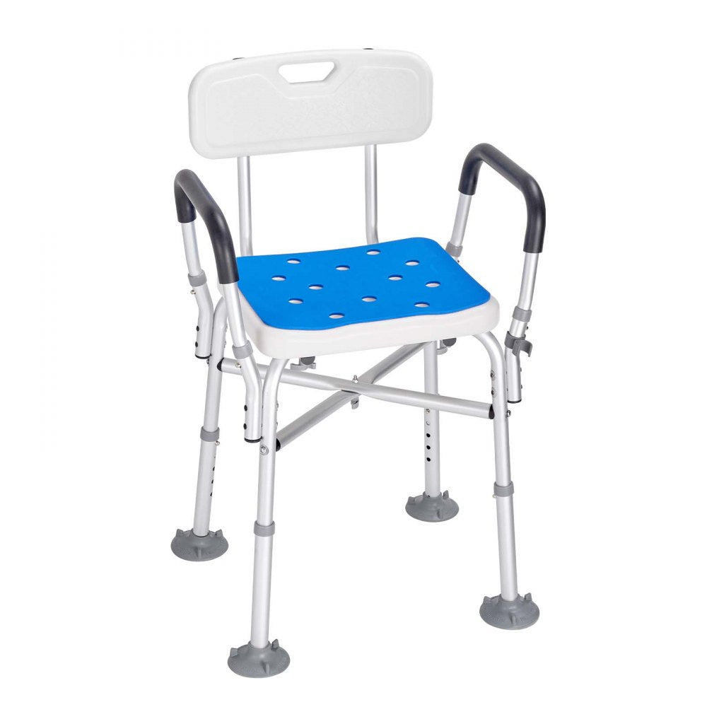 AMITOOLS Shower Chair Seat with Padded Arms and Back, Shower Stool with Reinforced CrossBar, Adjustable Height Bench Bath Chair for Elderly Disabled, Shower Chair for Inside Shower Bathtub, 400 lbs