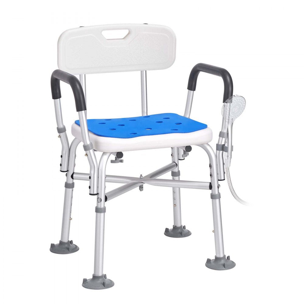 AMITOOLS Shower Chair Seat with Padded Arms and Back, Shower Stool with Reinforced CrossBar, Adjustable Height Bench Bath Chair for Elderly Disabled, Shower Chair for Inside Shower Bathtub, 400 lbs