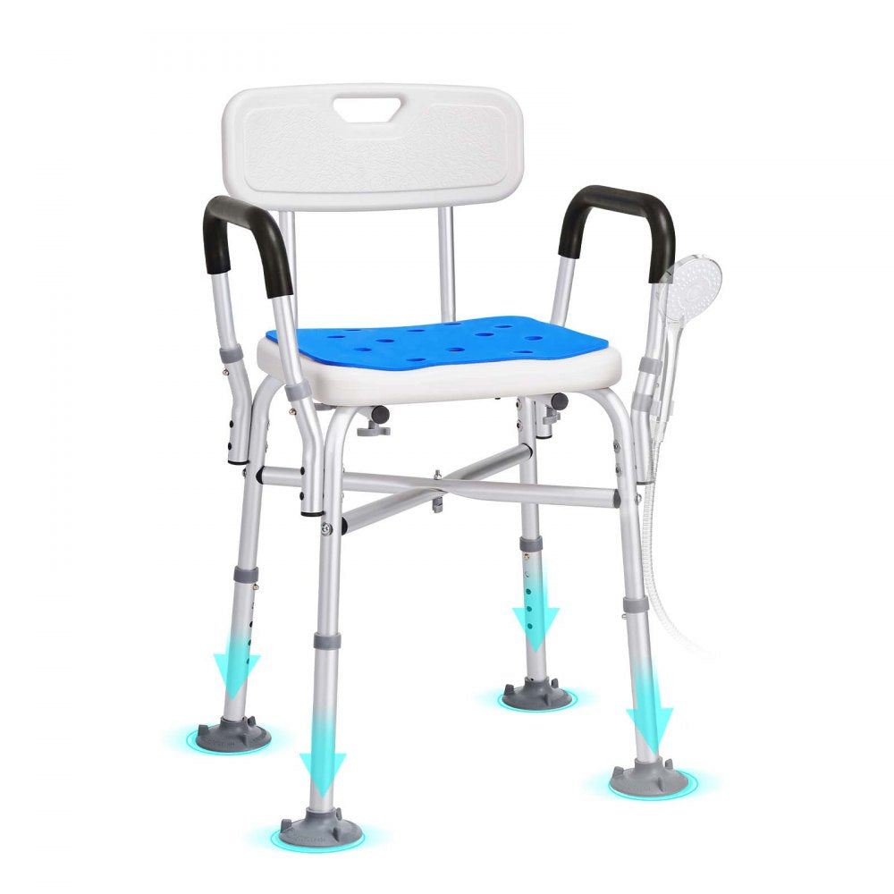 AMITOOLS Shower Chair Seat with Padded Arms and Back, Shower Stool with Reinforced CrossBar, Adjustable Height Bench Bath Chair for Elderly Disabled, Shower Chair for Inside Shower Bathtub, 400 lbs