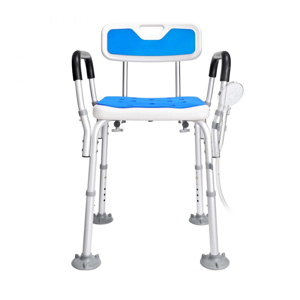 AMITOOLS Shower Chair Seat with Padded Arms and Back, Shower Stool with Suction Feet, Shower Chair for Inside Shower Bathtub, Adjustable Height Bench Bath Chair for Elderly Disabled, 400 lbs Capacity