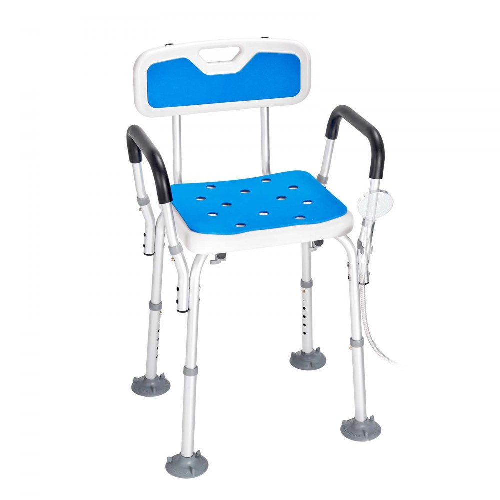 AMITOOLS Shower Chair Seat with Padded Arms and Back, Shower Stool with Suction Feet, Shower Chair for Inside Shower Bathtub, Adjustable Height Bench Bath Chair for Elderly Disabled, 400 lbs Capacity