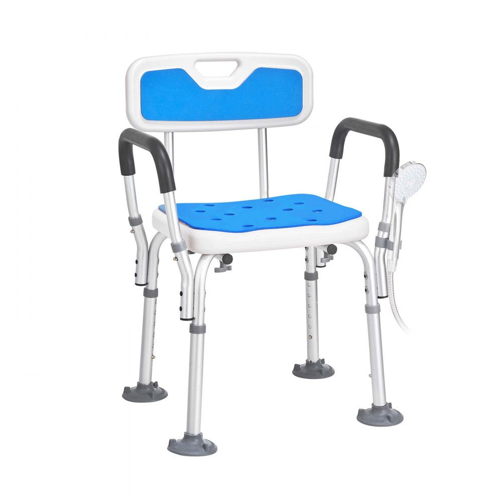 AMITOOLS Shower Chair Seat with Padded Arms and Back, Shower Stool with Suction Feet, Shower Chair for Inside Shower Bathtub, Adjustable Height Bench Bath Chair for Elderly Disabled, 400 lbs Capacity