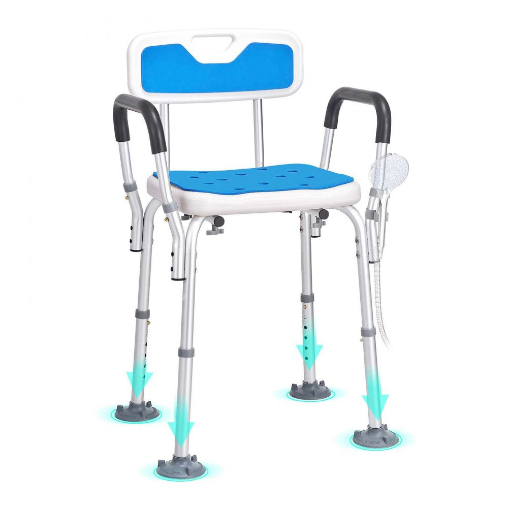 AMITOOLS Shower Chair Seat with Padded Arms and Back, Shower Stool with Suction Feet, Shower Chair for Inside Shower Bathtub, Adjustable Height Bench Bath Chair for Elderly Disabled, 400 lbs Capacity