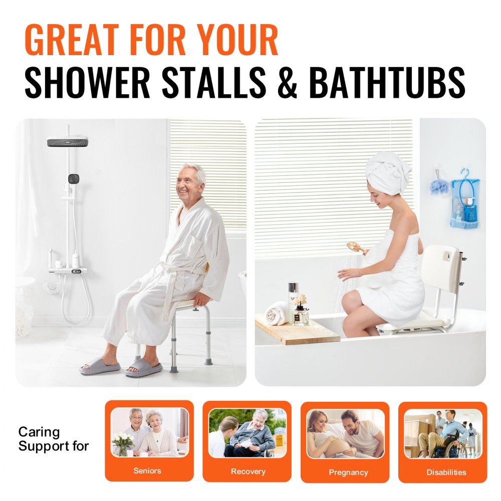 AMITOOLS Shower Chair, Shower Seat with Back, Adjustable Height Shower Stool, Shower Chair for Inside Shower Bathtub, Non-slip Bathroom Bench Bath Chair for Elderly Disabled Handicap, 350 lbs Capacity