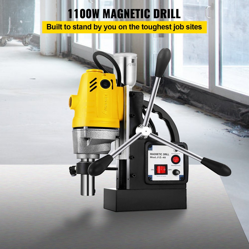 AMITOOLS 1100W Magnetic Drill Press with 1-1/2 Inch (40mm) Boring Diameter MD40 Magnetic Drill Press Machine 2810 LBS Magnetic Force Magnetic Drilling System 670 RPM Portable Electric Magnetic Drill