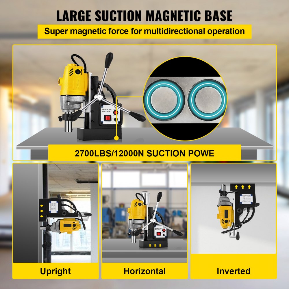 AMITOOLS 1100W Magnetic Drill Press with 1-1/2 Inch (40mm) Boring Diameter MD40 Magnetic Drill Press Machine 2810 LBS Magnetic Force Magnetic Drilling System 670 RPM Portable Electric Magnetic Drill