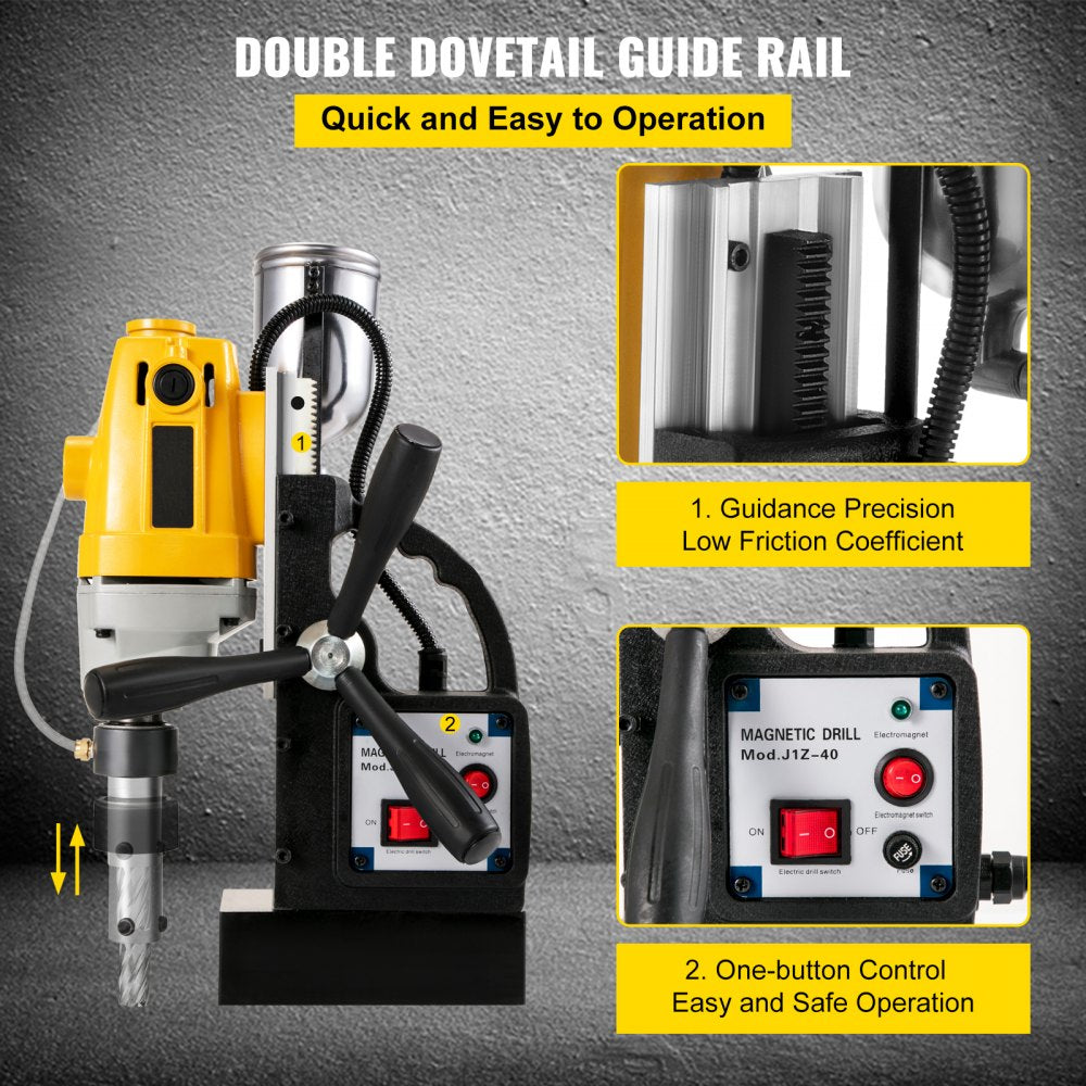 AMITOOLS 1100W Magnetic Drill Press with 1-1/2 Inch (40mm) Boring Diameter MD40 Magnetic Drill Press Machine 2810 LBS Magnetic Force Magnetic Drilling System 670 RPM with 11 Pcs HSS Annular Cutter Kit