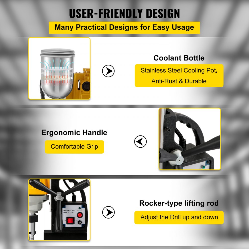 AMITOOLS 1100W Magnetic Drill Press with 1-1/2 Inch (40mm) Boring Diameter MD40 Magnetic Drill Press Machine 2810 LBS Magnetic Force Magnetic Drilling System 670 RPM with 11 Pcs HSS Annular Cutter Kit