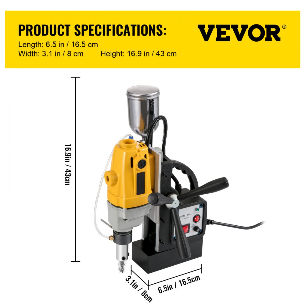 AMITOOLS 1100W Magnetic Drill Press with 1-1/2 Inch (40mm) Boring Diameter MD40 Magnetic Drill Press Machine 2810 LBS Magnetic Force Magnetic Drilling System 670 RPM with 11 Pcs HSS Annular Cutter Kit