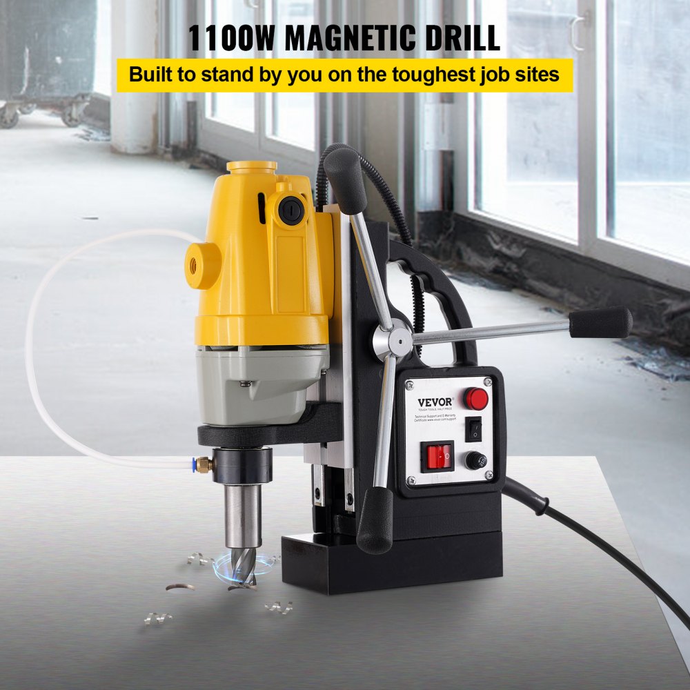 AMITOOLS 1100W Magnetic Drill Press with 1-1/2 Inch (40mm) Boring Diameter MD40 Magnetic Drill Press Machine 2810 LBS Magnetic Force Magnetic Drilling System 670 RPM with 6 Pcs HSS Annular Cutter Kit