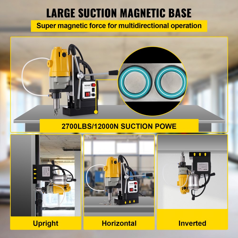 AMITOOLS 1100W Magnetic Drill Press with 1-1/2 Inch (40mm) Boring Diameter MD40 Magnetic Drill Press Machine 2810 LBS Magnetic Force Magnetic Drilling System 670 RPM with 6 Pcs HSS Annular Cutter Kit