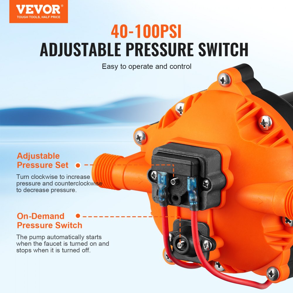 AMITOOLS 12V Water Pressure Diaphragm Pump Self-Priming Pump 70 PSI 5.5 GPM Boat RV