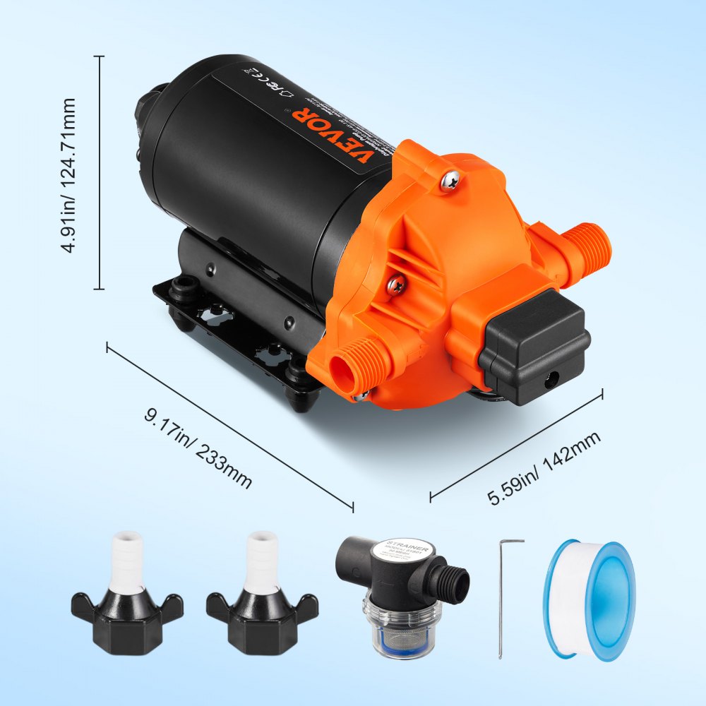 AMITOOLS Water Diaphragm Pump, 110V AC, 3.3 GPM Flow, 45 PSI Rated Pressure (40-80 PSI Adjustable), 1/2